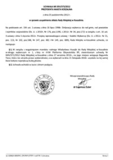 Uchwała Rady Miejskiej w Koszalinie nr XXV/373/2012
