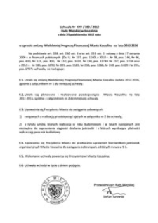 Uchwała Rady Miejskiej w Koszalinie nr XXV/380/2012