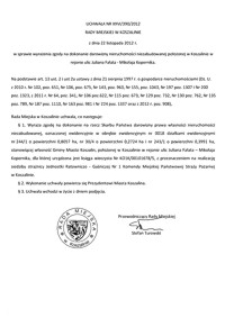 Uchwała Rady Miejskiej w Koszalinie nr XXVI/390/2012