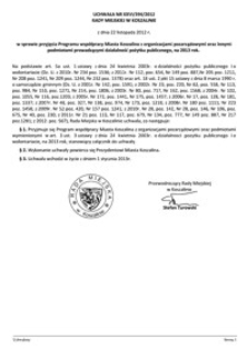 Uchwała Rady Miejskiej w Koszalinie nr XXVI/394/2012