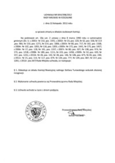Uchwała Rady Miejskiej w Koszalinie nr XXVI/398/2012