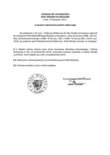 Uchwała Rady Miejskiej w Koszalinie nr XXVI/402/2012