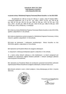 Uchwała Rady Miejskiej w Koszalinie nr XXVII/412/2012