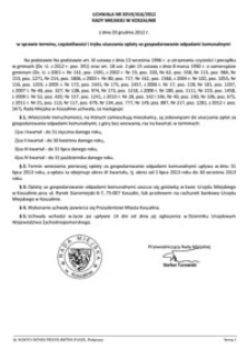 Uchwała Rady Miejskiej w Koszalinie nr XXVII/416/2012