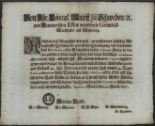 Von Ihr. K&ouml;nigl. Maytt. zu Schweden, [et]c. zum Pommerschen Estat verordnete General-Staathalter und Regierung : Nachdem das Weynachts-Qvartal, an welchem der l&ouml;blichen Ritterschafft, Verm&ouml;ge der getroffenen Vereinigung, vor dem Unterhalt der Assessoren des K&ouml;niglichen hohen Tribunals Sorge zu tragen geb&uuml;hret [...] : [Dat.] Signatum Stettin den 24. Martii, 1697