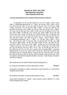 Uchwała Rady Miejskiej w Koszalinie nr XXVII/424/2012