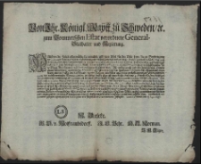 Von Ihr. Königl. Maytt. zu Schweden, [et]c. zum Pommerschen Estat verordnete General-Stathalter und Regierung : Nachdem die Zeiten allgemählig herannahen, und zum Theil für der Thür seyn, da zu Beybringung der ordinairen Landes-Steuren Verordnung und Anstalt gemachet werden muss [...] : [Dat.] Datum Stettin, den 23. Sept. 1687