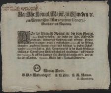Von Ihr. Königl. Maytt. zu Schweden, [et]c. zum Pommerschen Estat verordnete General-Stathalter und Regierung : Als das Weinacht-Qvartal für das hohe Königl. Tribunal jüngst verflossen, und solches der Löbl. Ritterschafft abzutragen [...] : [Dat.] Signatum Stettin dem 5. Januarij Anno 1691