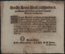 Von Ihr. Königl. Maytt. zu Schweden [et]c. zum Pom[m]erschen Astat verordnete General-Stadthalter und Regierung : Als zum Unterhalt des Stats in diesem abgelauffenen Monat September erheischender Nohturfft nach, 1. Rthlr. von der reducirten Hufe abereins angeleget [...] : [Dat.] Signatum Stettin, den 30. Sept. Anno 1691