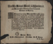 Von Ihr. Königl. Maytt. zu Schweden [et]c. zum Pommerschen Astat verordnete General-Stadthalter und Regierung : Alldieweil das heilige Weynacht-Fest nechst verwichener Tagen zurück geleget, an welchem des hohen Königlichen Tribunals-Bedienten ein Qvartal ihres vermachten Salarii abzugeben [...] : [Dat.] Signatum Stettin den 29.ten Decembr. Anno 1691