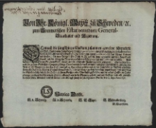 Von Ihr. Königl. Maytt. zu Schweden, [et]c. zum Pommerschen Estat verordnete General-Staathalter und Regierung : Demnach die jüngsthin zu Ancklam zusammen gewesene Deputirte der Ehrb. Städte, zum Behuff der Städtischen particularium, als zur Bezahlung der desfalls von dem Land-Kasten allbereit vorgeschoffenen 1681. Rthlr. und andern exsolvendis für das Königl. Tribunal und sonsten [...] Signatum Stettin, den 14. Sept. Anno 1696