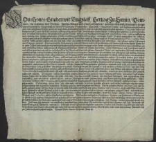 Von Gottes Gnaden wir Bugslaff, Hertzog zu Stettin, Pommern [...] empieten allen [...] unsern gruss, mit vormeldung, welcher gestalt wir nicht allein glaubwurdig berichtet, sondern auch selbst augenscheinlich befunden, Das etliche unserer underthanen und Paurn, die Eiche und harte auff denen von uns zu Pacht Innehabenden Hufen stehende Holtzung, ihres gefallens [...] und veröden, und gleichwol die gefellete Beume, wie dan auch das ihnen bewilligtes und angewiesenes Holtz, nicht zu auffbauung und erhaltung ihrer Zimmer gebrauchen [...] : [Dat.] Datum Bardt, den 20. Septemb. Anno 85