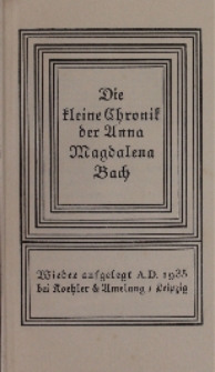 Die kleine Chronik der Anna Magdalena Bach