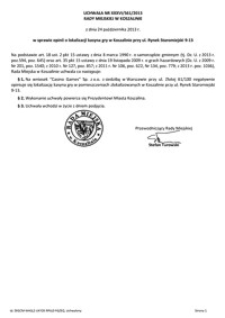 Uchwała Rady Miejskiej w Koszalinie nr XXXVI/561/2013
