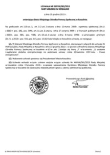 Uchwała Rady Miejskiej w Koszalinie nr XXXVIII/582/2013