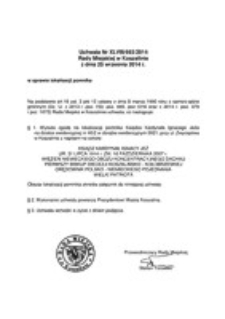 Uchwała Rady Miejskiej w Koszalinie nr XLVIII/693/2014
