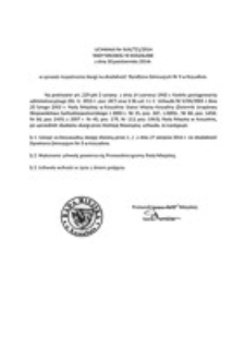 Uchwała Rady Miejskiej w Koszalinie nr XLIX/721/2014