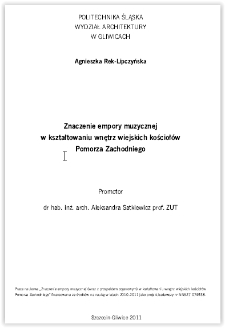 Znaczenie empory muzycznej w kształtowaniu wnętrz wiejskich kościołów Pomarza Zachodniego