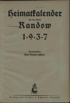 Heimat = Kalender für den Kreis Randow.1937