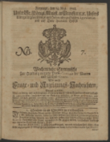 Wochentliche Stettinische zur Handlung nützliche Preis-Courante der Waaren und Wechsel-Cours, wie auch Frage- und Anzeigungs-Nachrichten. 1728 No. 7