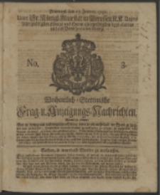 Wochentlich-Stettinische Frag- und Anzeigungs-Nachrichten. 1740 No. 3
