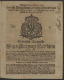 Wochentlich-Stettinische Frag- und Anzeigungs-Nachrichten. 1740 No. 4