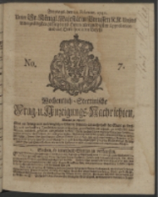 Wochentlich-Stettinische Frag- und Anzeigungs-Nachrichten. 1740 No. 7