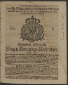 Wochentlich-Stettinische Frag- und Anzeigungs-Nachrichten. 1740 No. 8