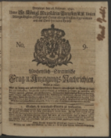 Wochentlich-Stettinische Frag- und Anzeigungs-Nachrichten. 1740 No. 9
