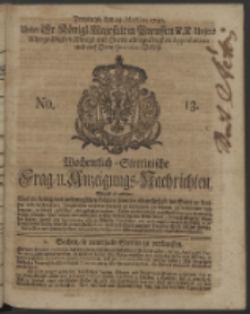 Wochentlich-Stettinische Frag- und Anzeigungs-Nachrichten. 1740 No. 13