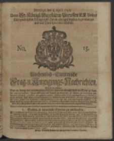 Wochentlich-Stettinische Frag- und Anzeigungs-Nachrichten. 1740 No. 15