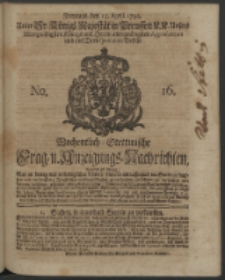 Wochentlich-Stettinische Frag- und Anzeigungs-Nachrichten. 1740 No. 16