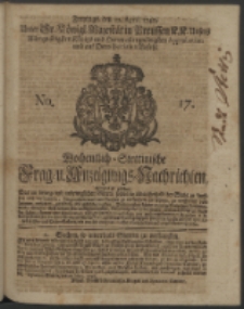 Wochentlich-Stettinische Frag- und Anzeigungs-Nachrichten. 1740 No. 17