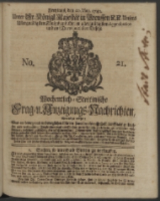 Wochentlich-Stettinische Frag- und Anzeigungs-Nachrichten. 1740 No. 21