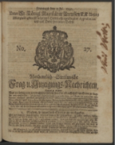 Wochentlich-Stettinische Frag- und Anzeigungs-Nachrichten. 1740 No. 27