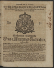 Wochentlich-Stettinische Frag- und Anzeigungs-Nachrichten. 1740 No. 31