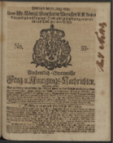 Wochentlich-Stettinische Frag- und Anzeigungs-Nachrichten. 1740 No. 33