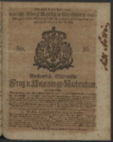Wochentlich-Stettinische Frag- und Anzeigungs-Nachrichten. 1740 No. 36