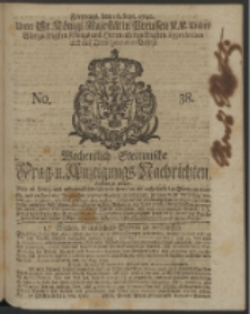 Wochentlich-Stettinische Frag- und Anzeigungs-Nachrichten. 1740 No. 38