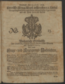 Wochentliche Stettinische zur Handlung nützliche Preis-Courante der Waaren und Wechsel-Cours, wie auch Frage- und Anzeigungs-Nachrichten. 1728 No. 13