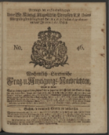 Wochentlich-Stettinische Frag- und Anzeigungs-Nachrichten. 1740 No. 46