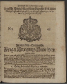Wochentlich-Stettinische Frag- und Anzeigungs-Nachrichten. 1740 No. 48