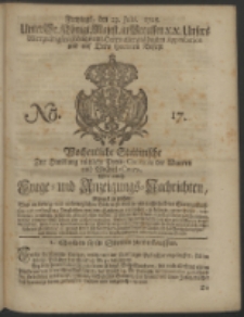 Wochentliche Stettinische zur Handlung nützliche Preis-Courante der Waaren und Wechsel-Cours, wie auch Frage- und Anzeigungs-Nachrichten. 1728 No. 17