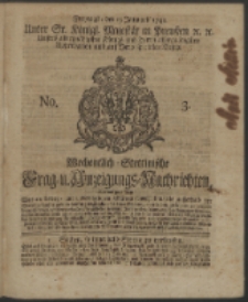 Wochentlich-Stettinische Frag- und Anzeigungs-Nachrichten. 1742 No. 3