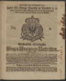 Wochentlich-Stettinische Frag- und Anzeigungs-Nachrichten. 1742 No. 4