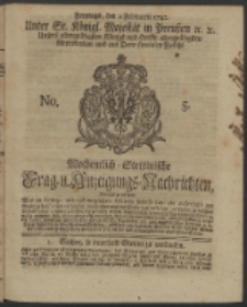 Wochentlich-Stettinische Frag- und Anzeigungs-Nachrichten. 1742 No. 5