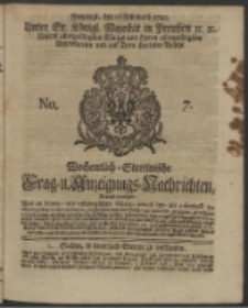 Wochentlich-Stettinische Frag- und Anzeigungs-Nachrichten. 1742 No. 7
