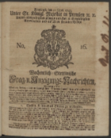 Wochentlich-Stettinische Frag- und Anzeigungs-Nachrichten. 1742 No. 16