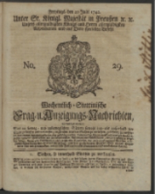 Wochentlich-Stettinische Frag- und Anzeigungs-Nachrichten. 1742 No. 29