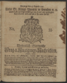 Wochentlich-Stettinische Frag- und Anzeigungs-Nachrichten. 1742 No. 33